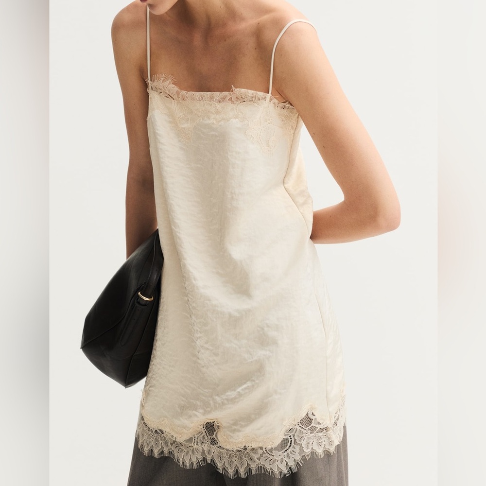 H&M NWT Lace-Trimmed Slip Cream Mini Dress